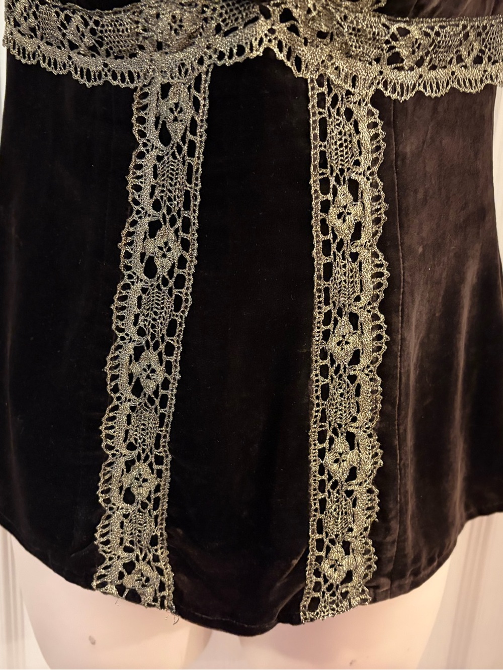 Nanette Lepore Brown Velvet Top with Copper Sequin V-Neck - Picture 6 of 12